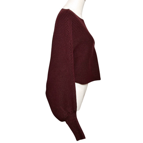 Altar'd State Burgundy Ribbed Boat Neck Long Sleeve Batwing Sweater Medium - Picture 3 of 7